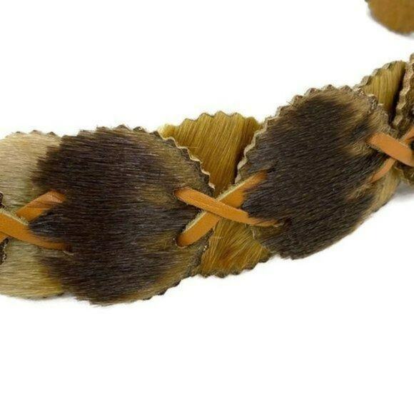 Vintage Fur Belt Oval Linked Leather Boho Tie Western - Picture 4 of 7